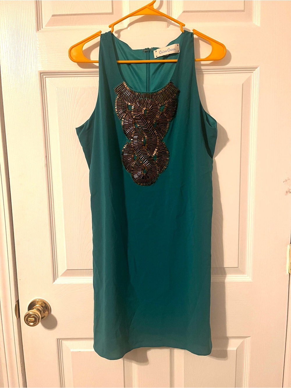 Teal Beaded Sleeveless Shift Dress